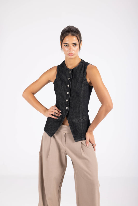 Denim Vest -Coal
