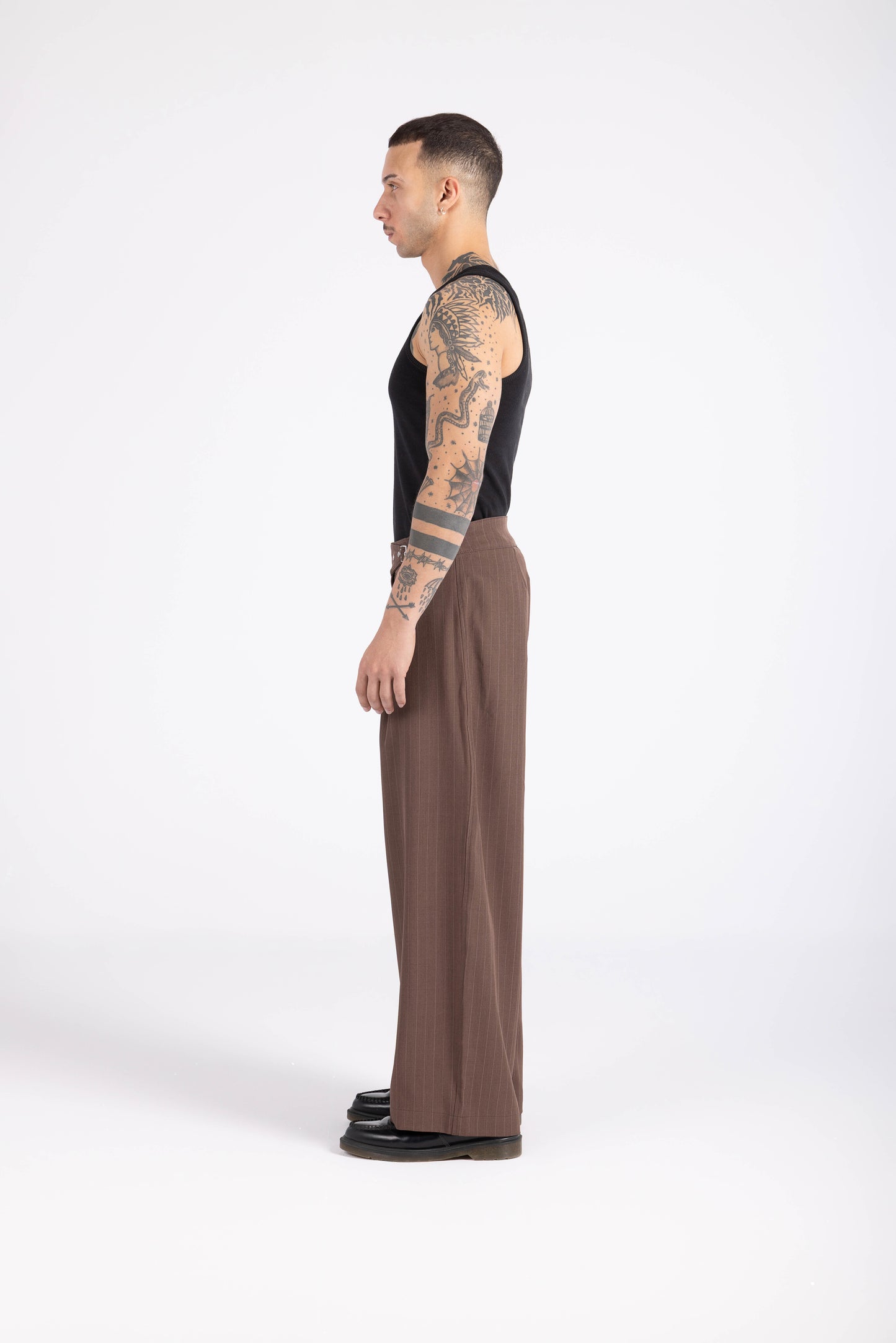 Striped Cinch Trousers - Brown