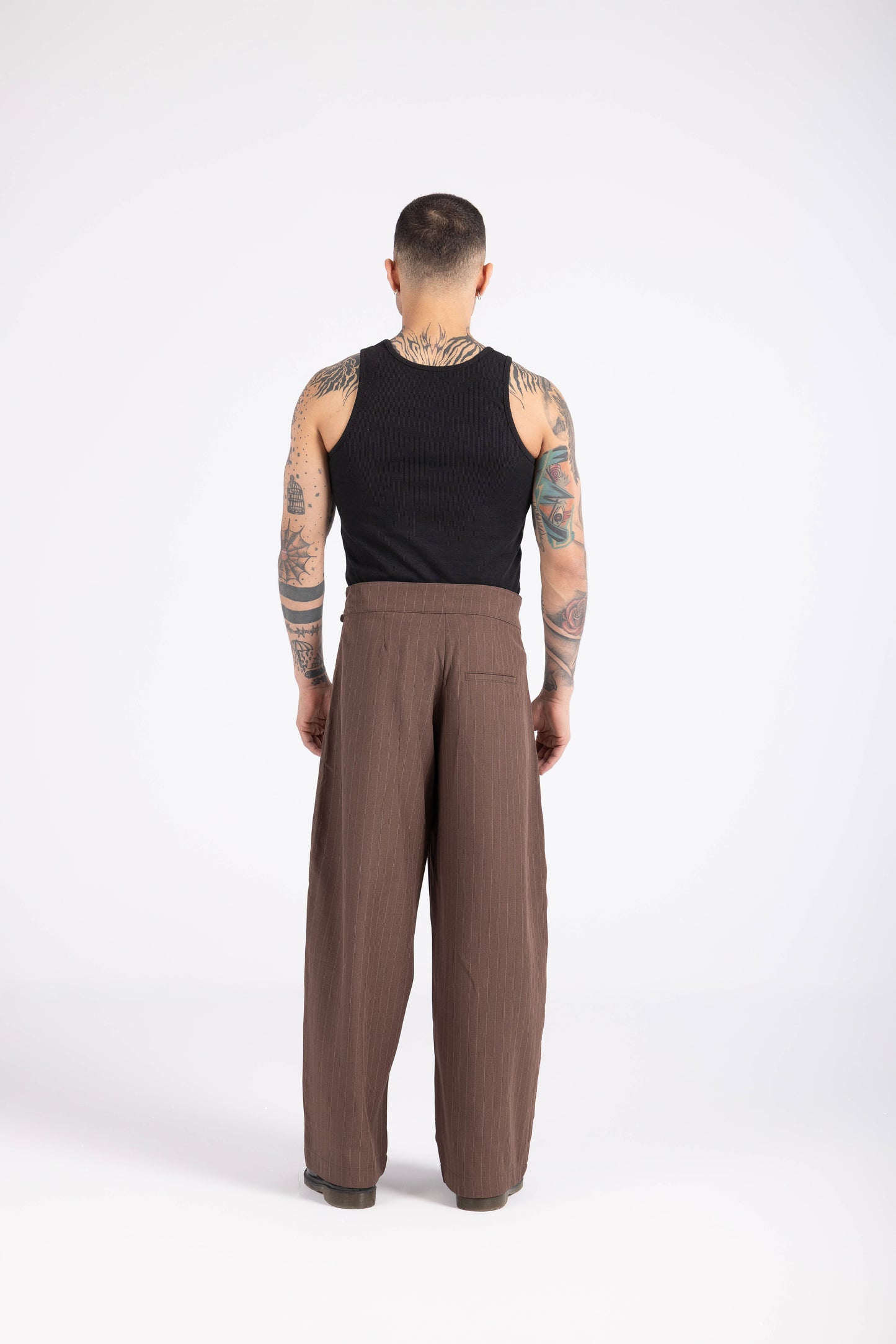 Striped Cinch Trousers - Brown