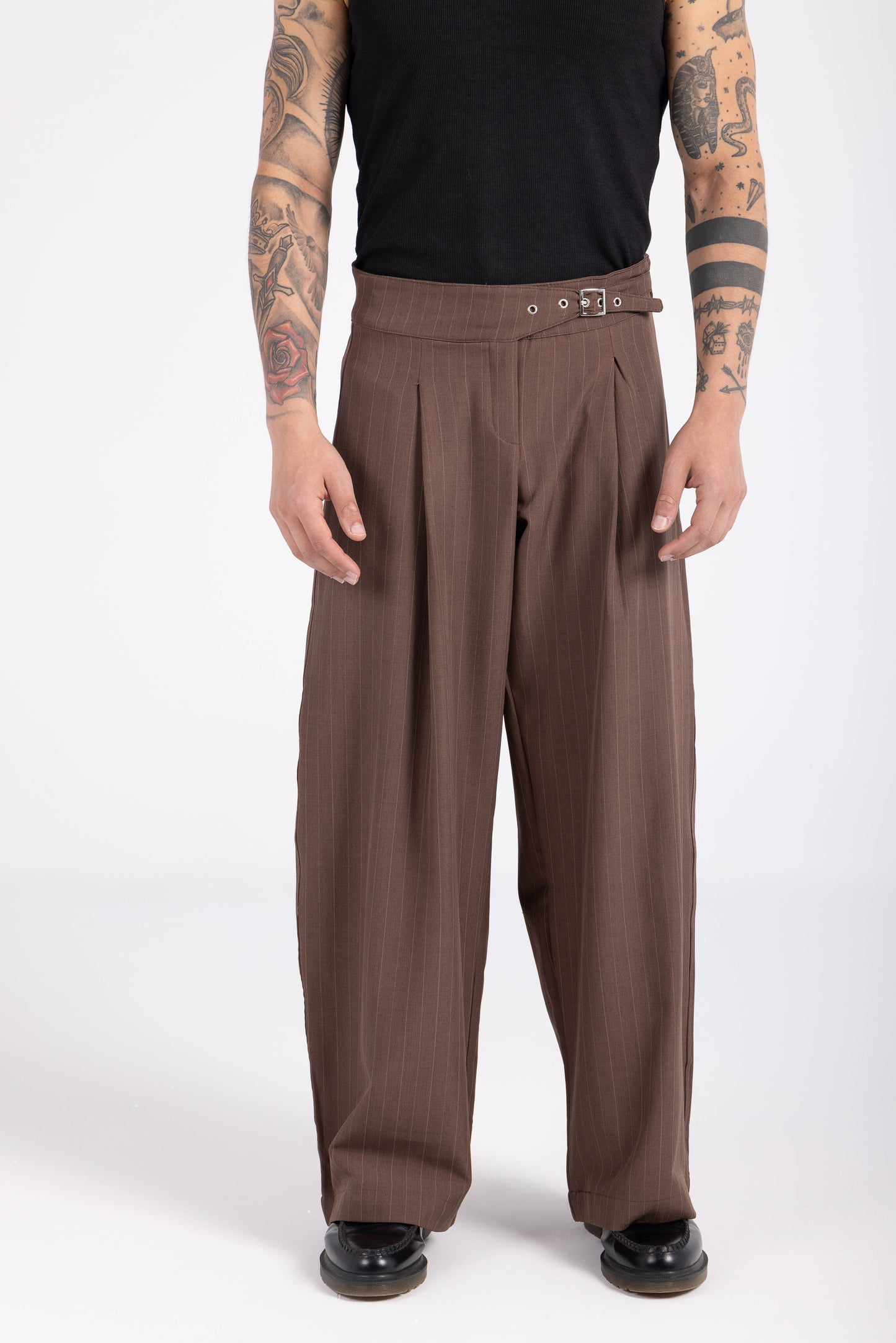 Striped Cinch Trousers - Brown