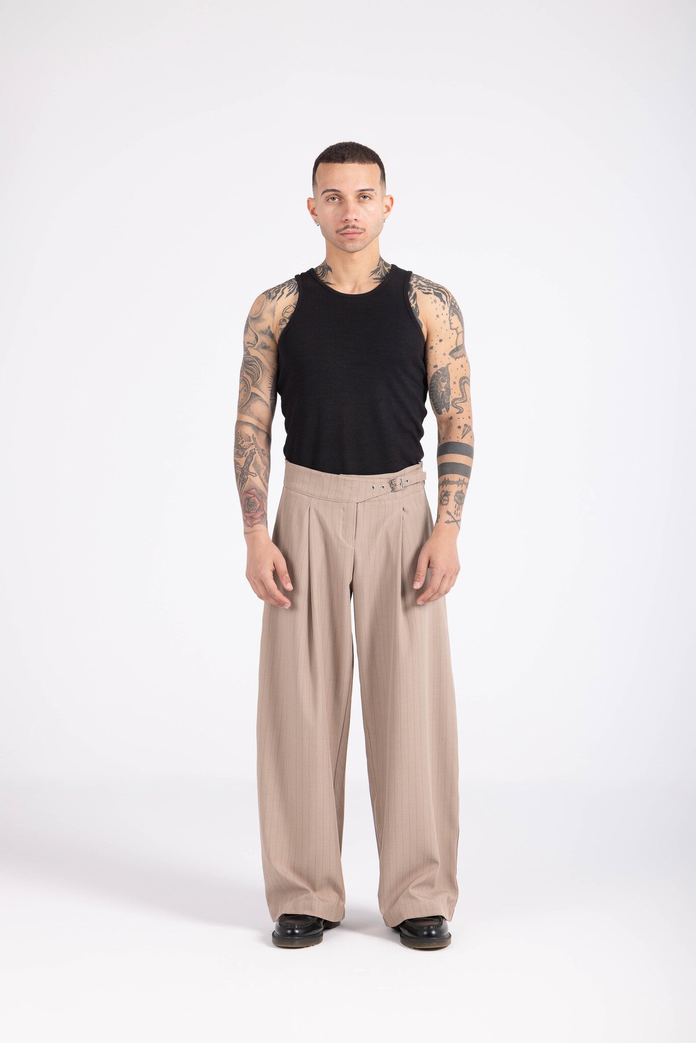 Striped Cinch Trouser- Camel