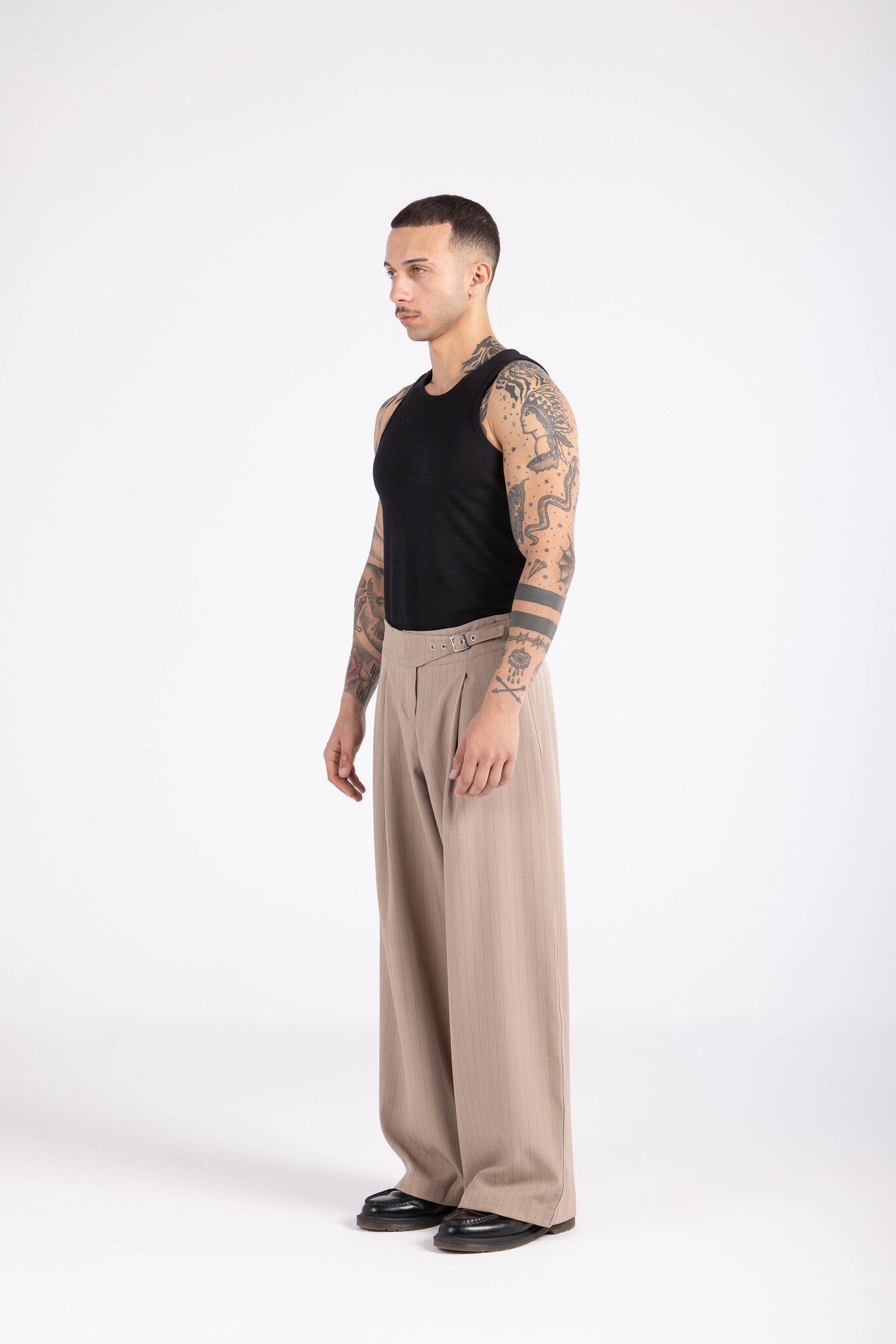 Striped Cinch Trouser- Camel