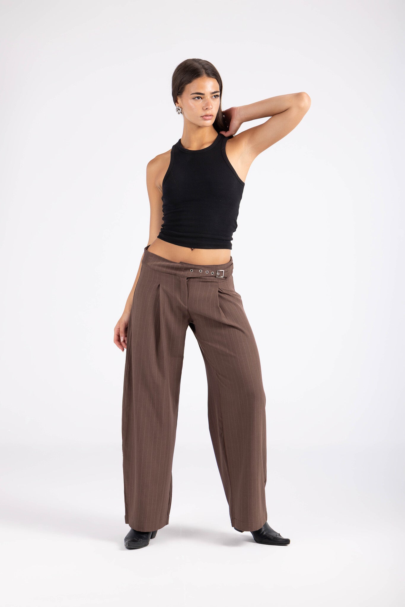 Striped Cinch Trousers - Brown