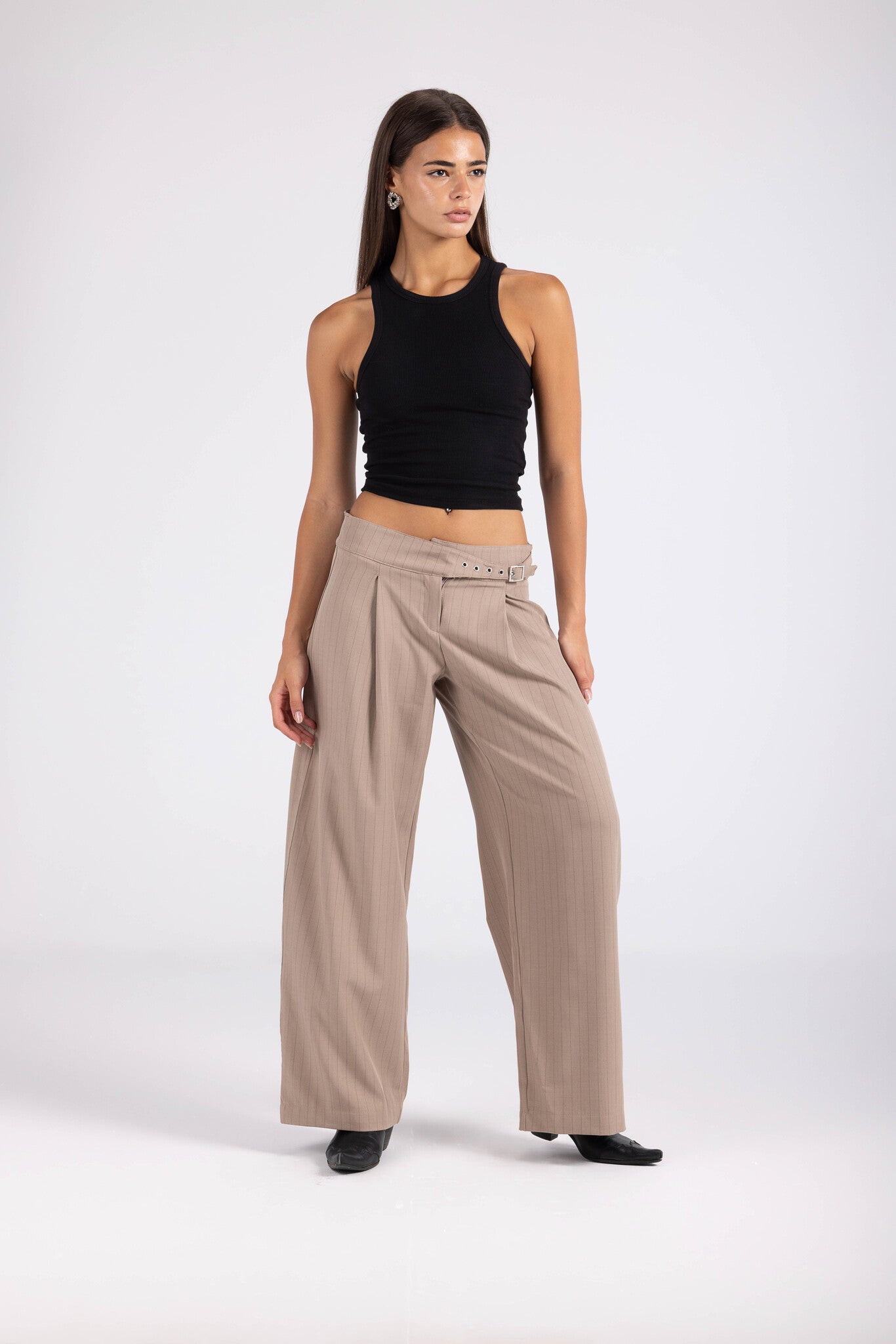 Striped Cinch Trouser- Camel