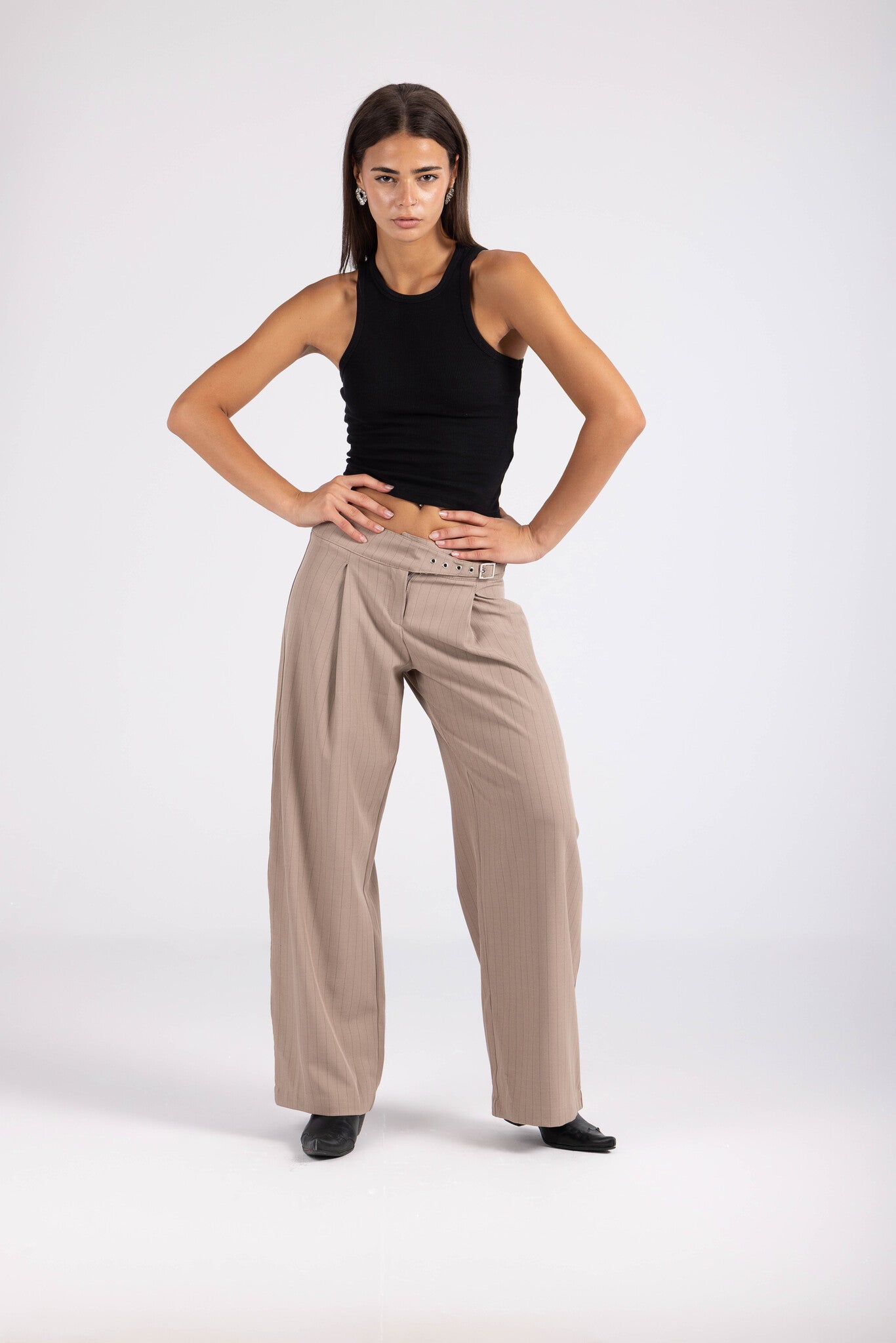 Striped Cinch Trouser- Camel
