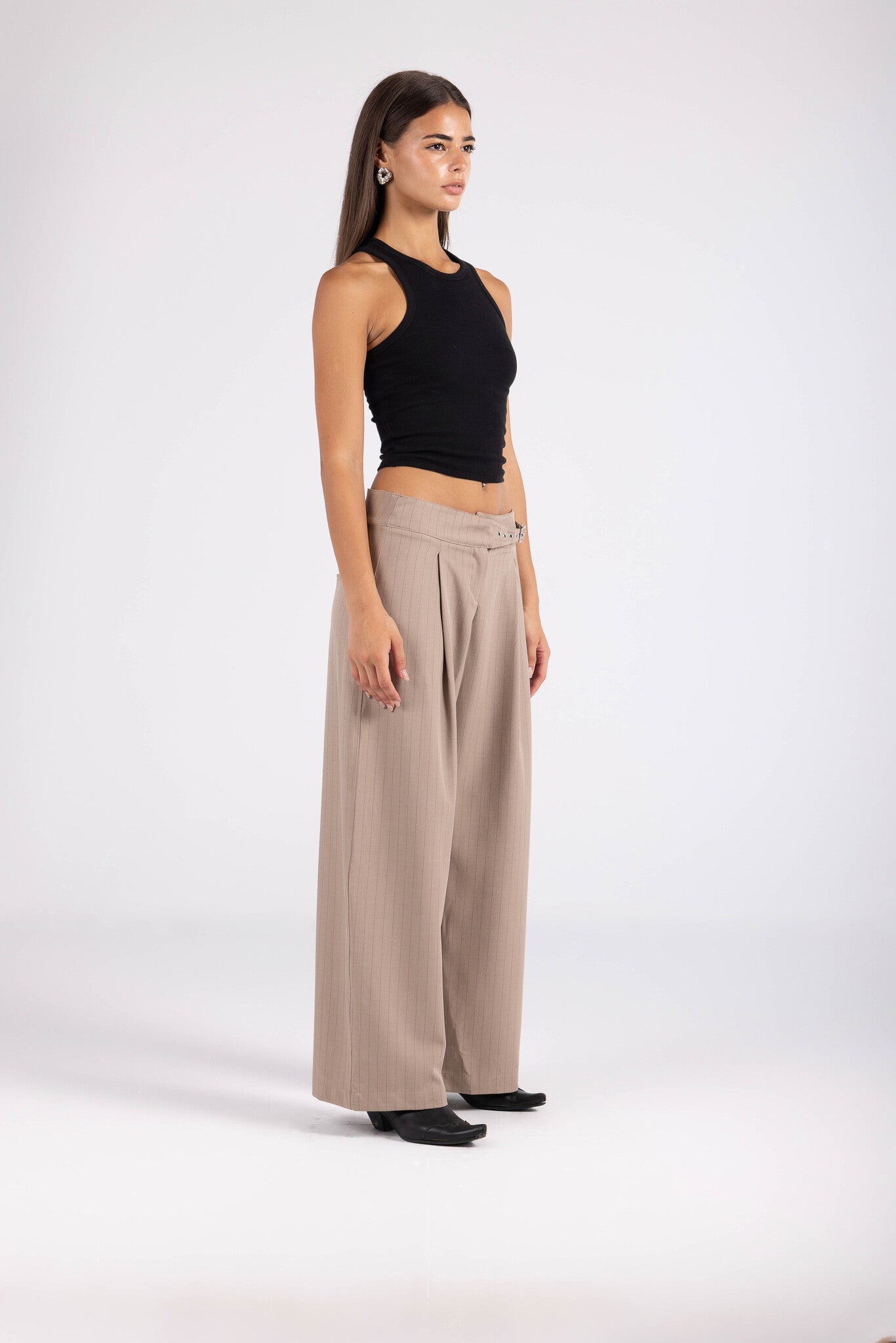 Striped Cinch Trouser- Camel