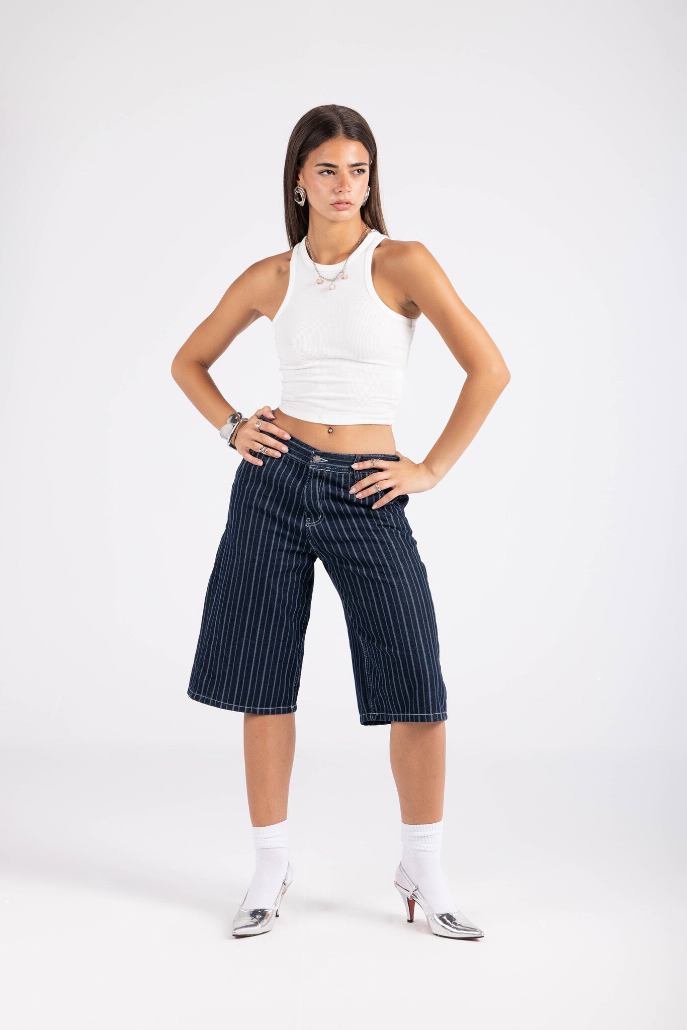 Striped Jort - Blue