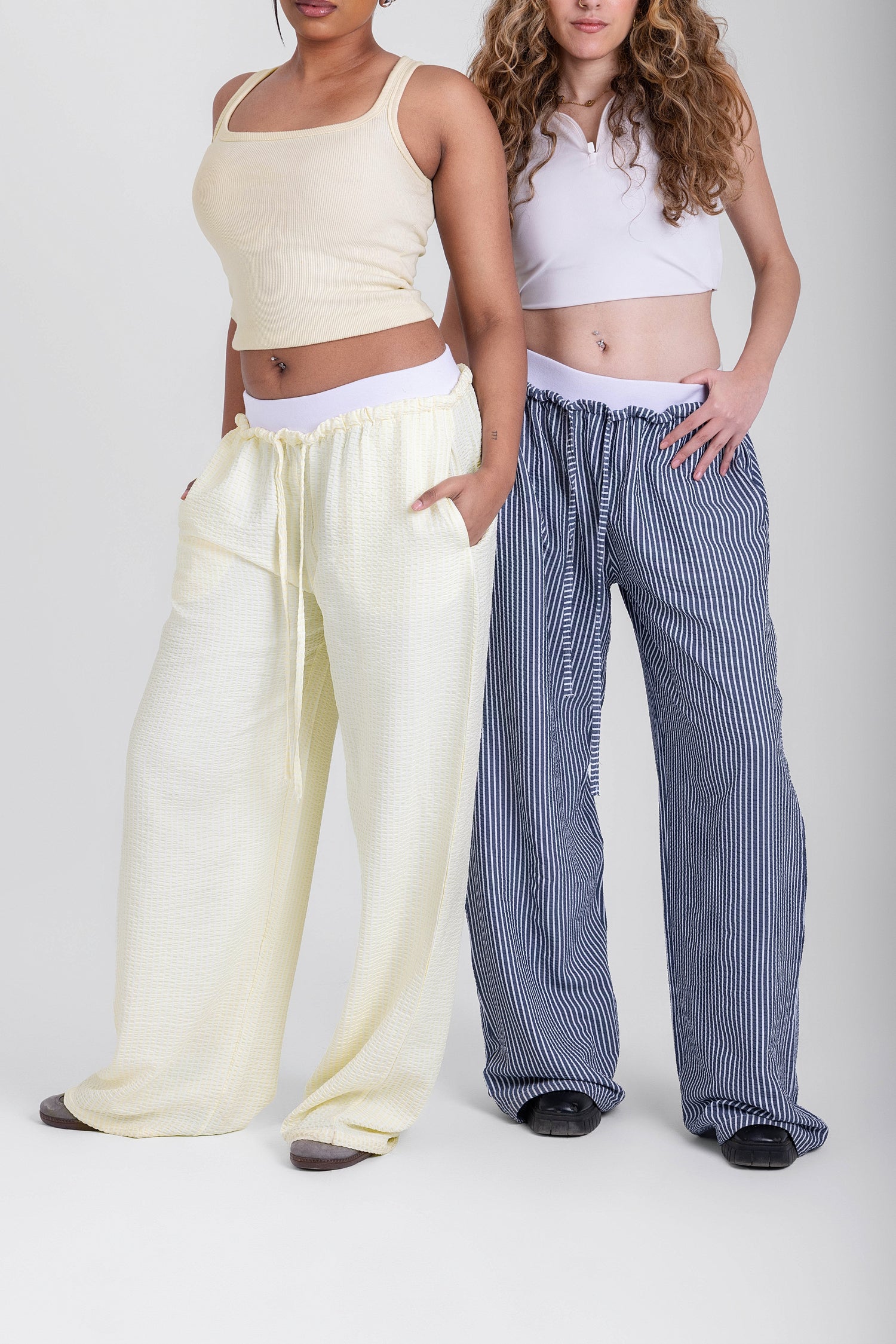 Double-Waist Crinkled Pants