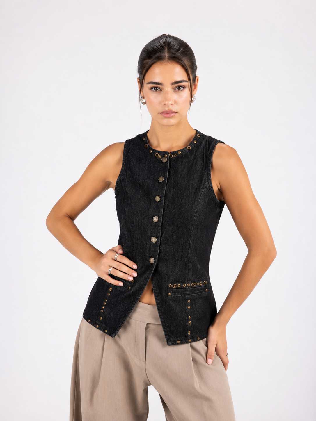 Denim Vest -Coal Studs