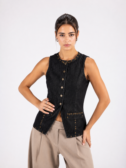 Denim Vest -Coal Studs