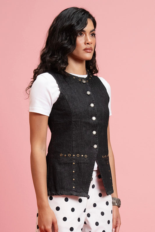 Denim Vest -Coal Studs