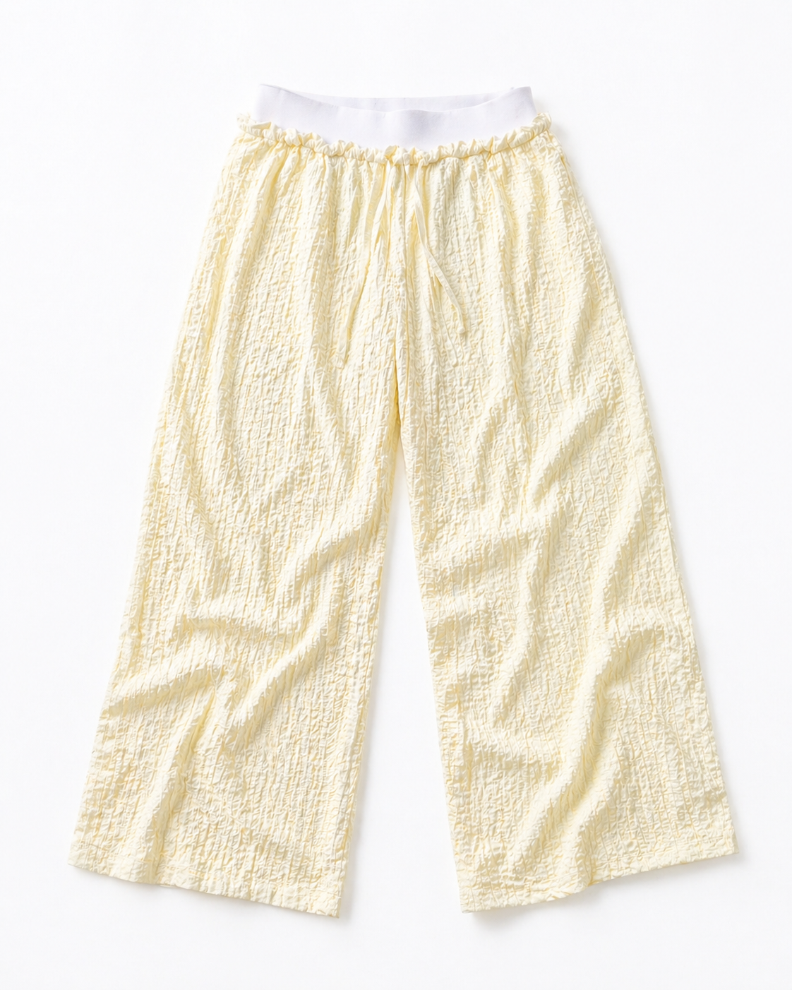 Double Waist Crinkled Pants- Butter Yellow