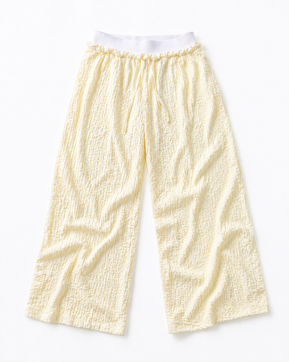 Double Waist Crinkled Pants- Butter Yellow