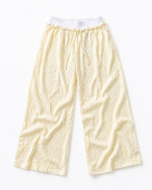 Double Waist Crinkled Pants- Butter Yellow