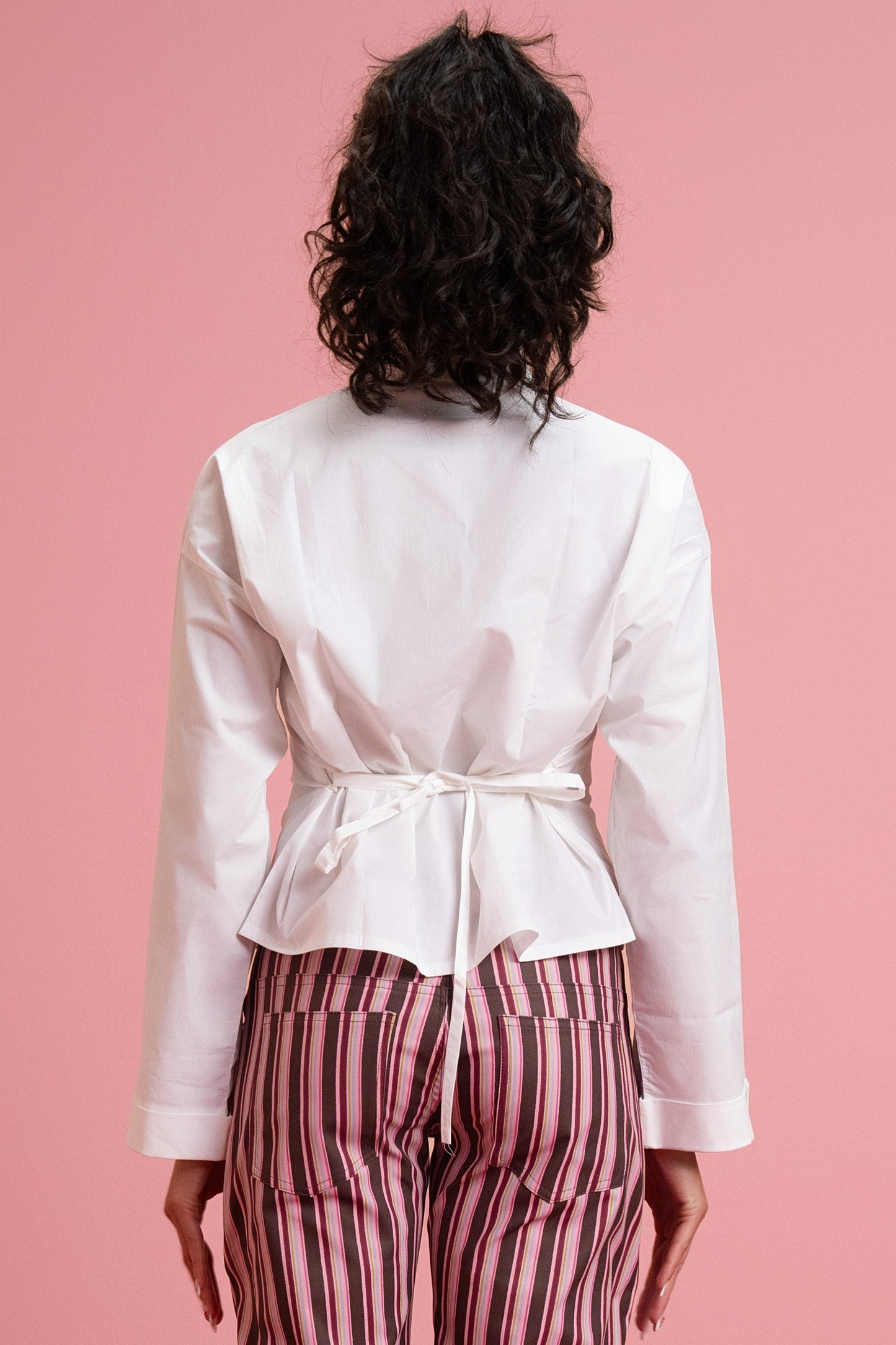 Long Sleeve Mandarin Guipure Top – White