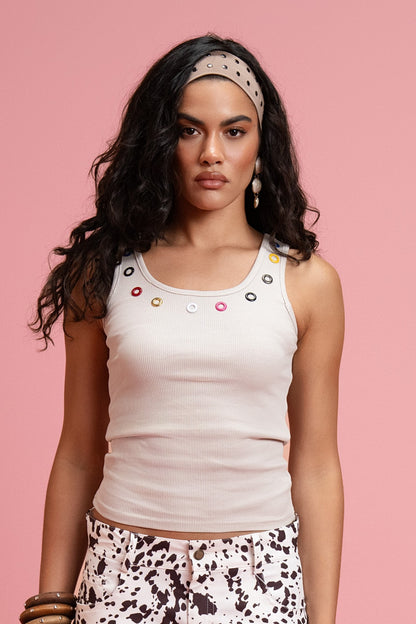 Play Tank Top - Beige ْMix