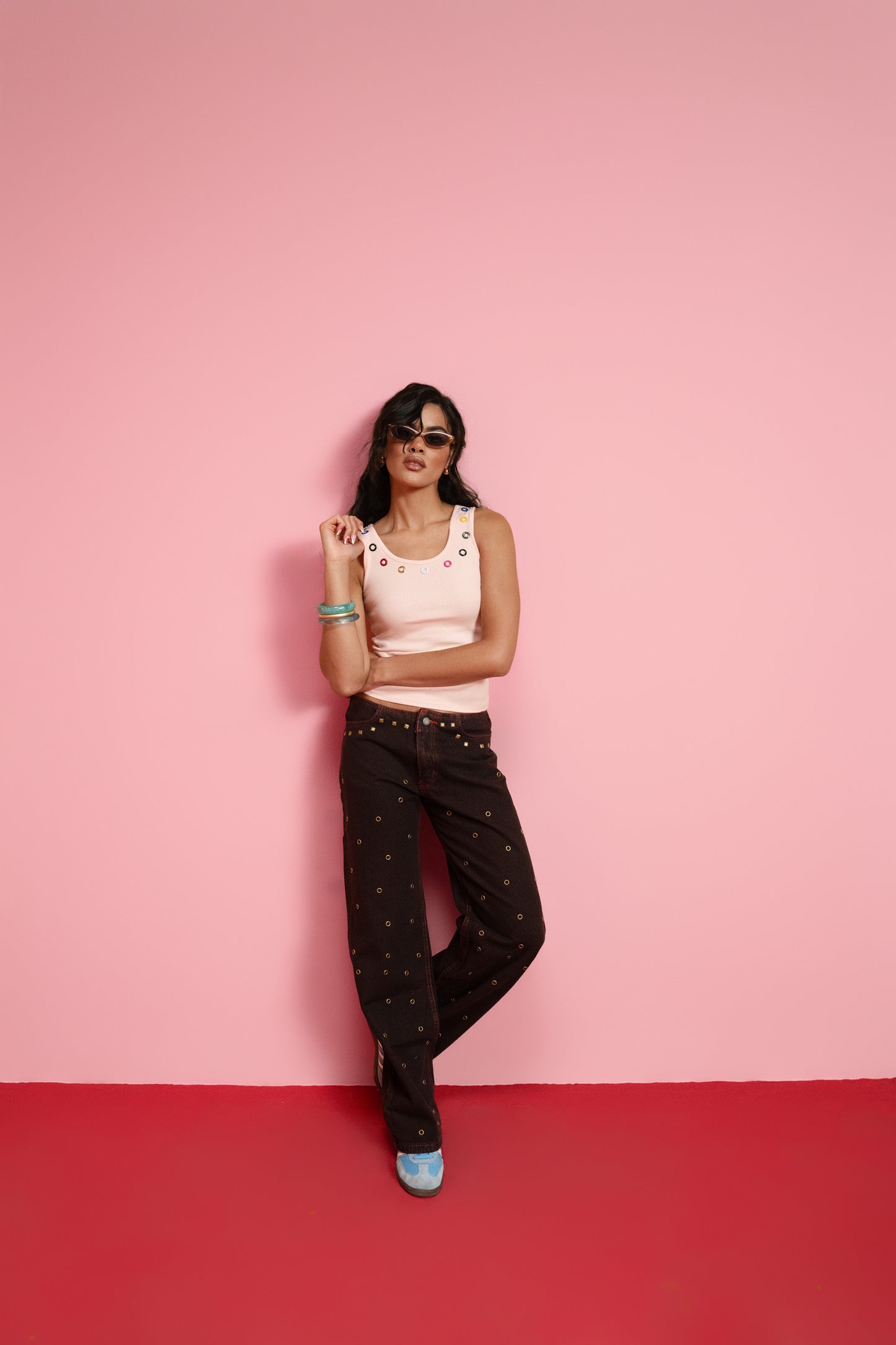 No Waist Denim Studs - Cielo Red