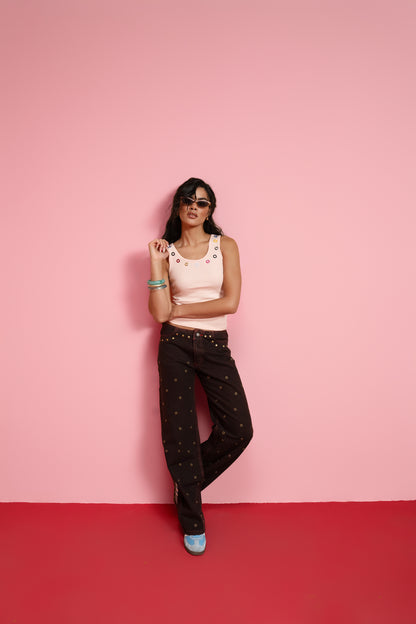 No Waist Denim Studs - Cielo Red