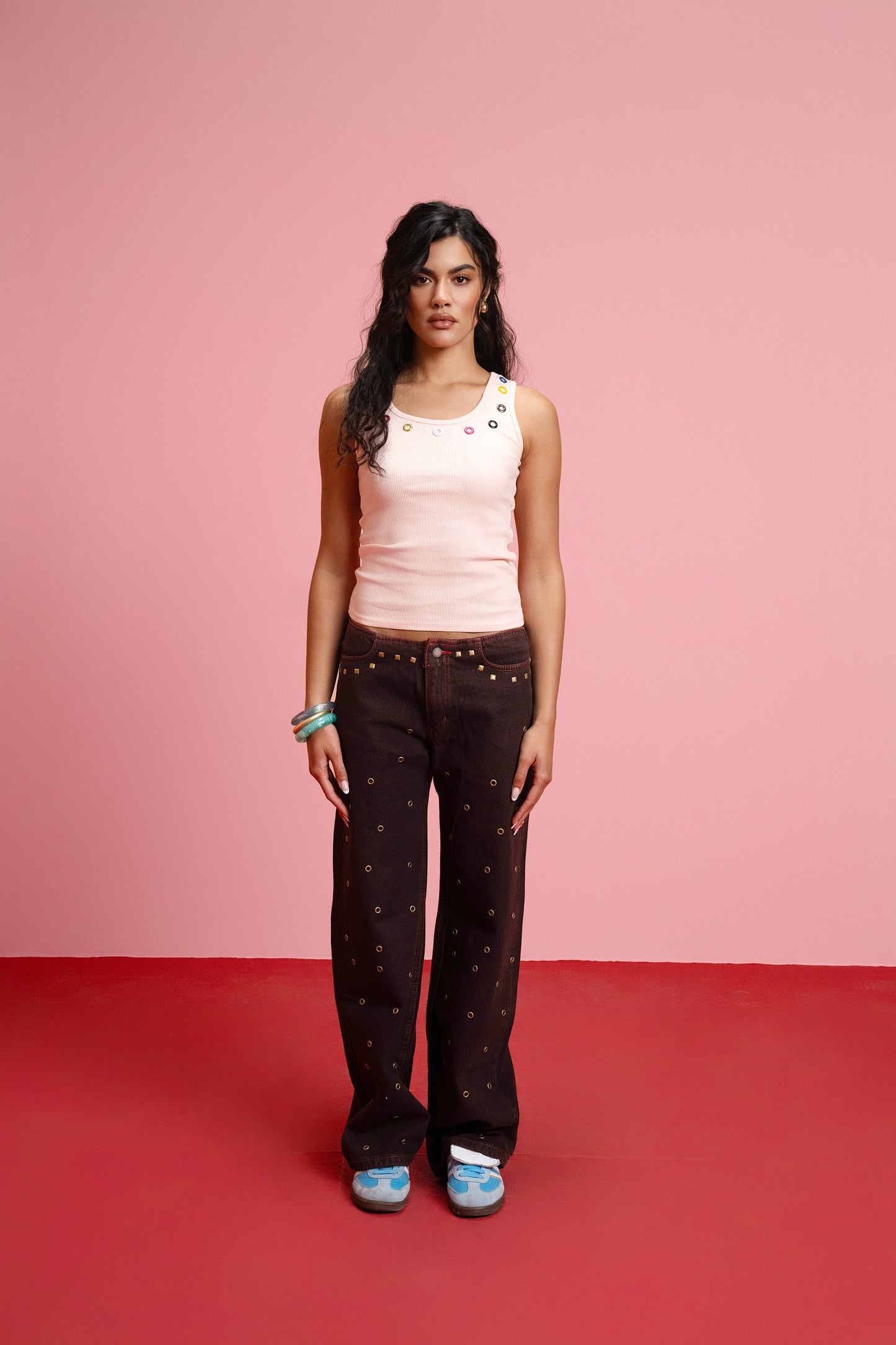 No Waist Denim Studs - Cielo Red