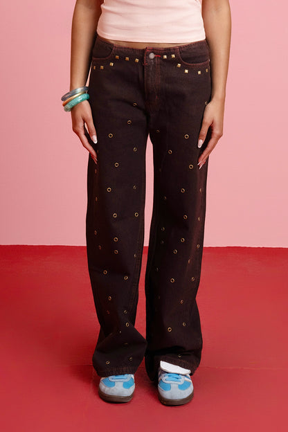 No Waist Denim Studs - Cielo Red