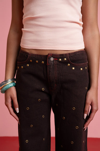 No Waist Denim Studs - Cielo Red