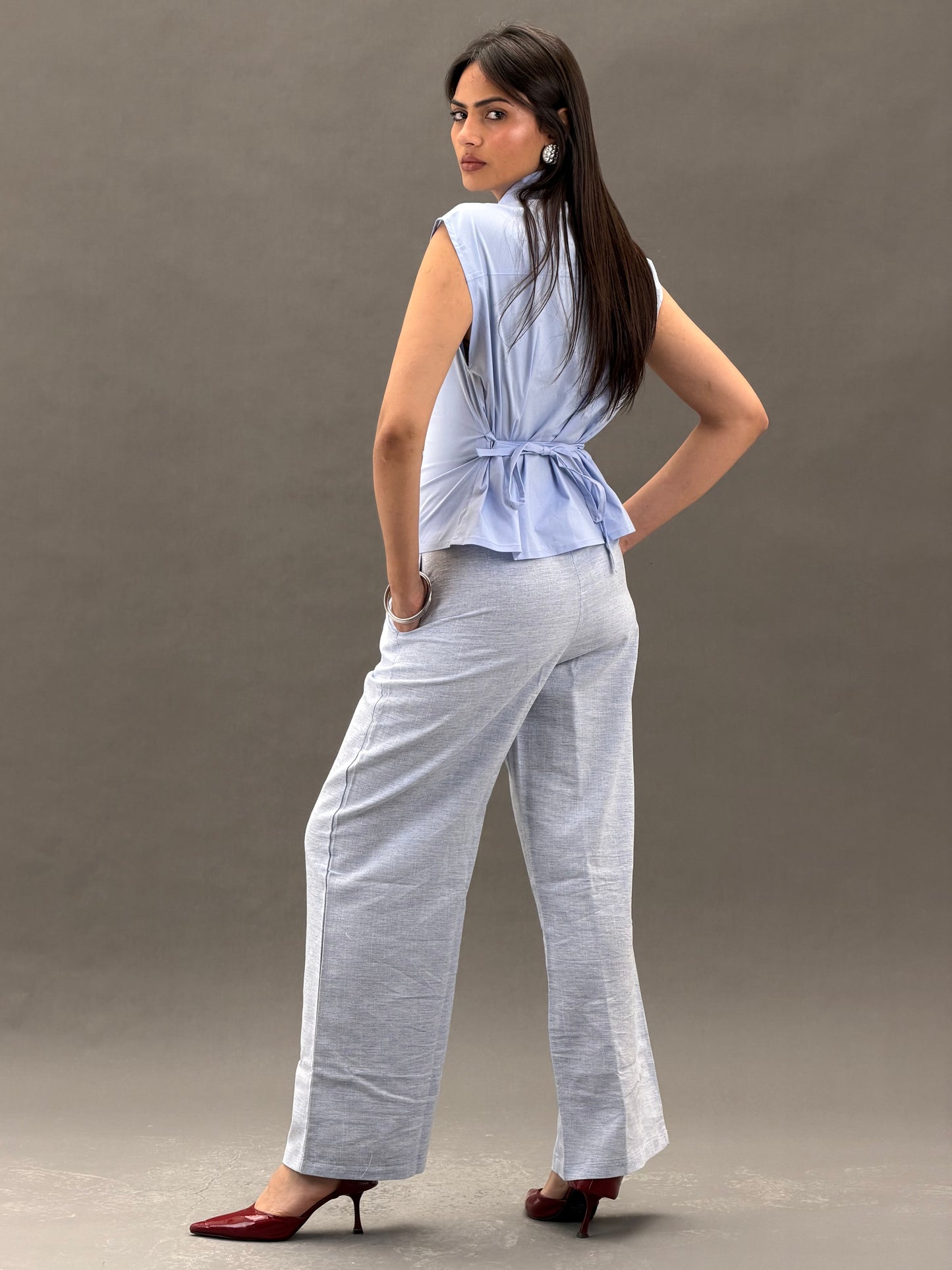 Mandarin Guipure Top – Baby Blue