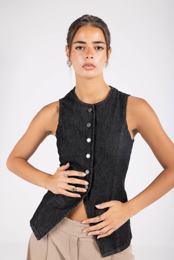 Denim Vest -Coal