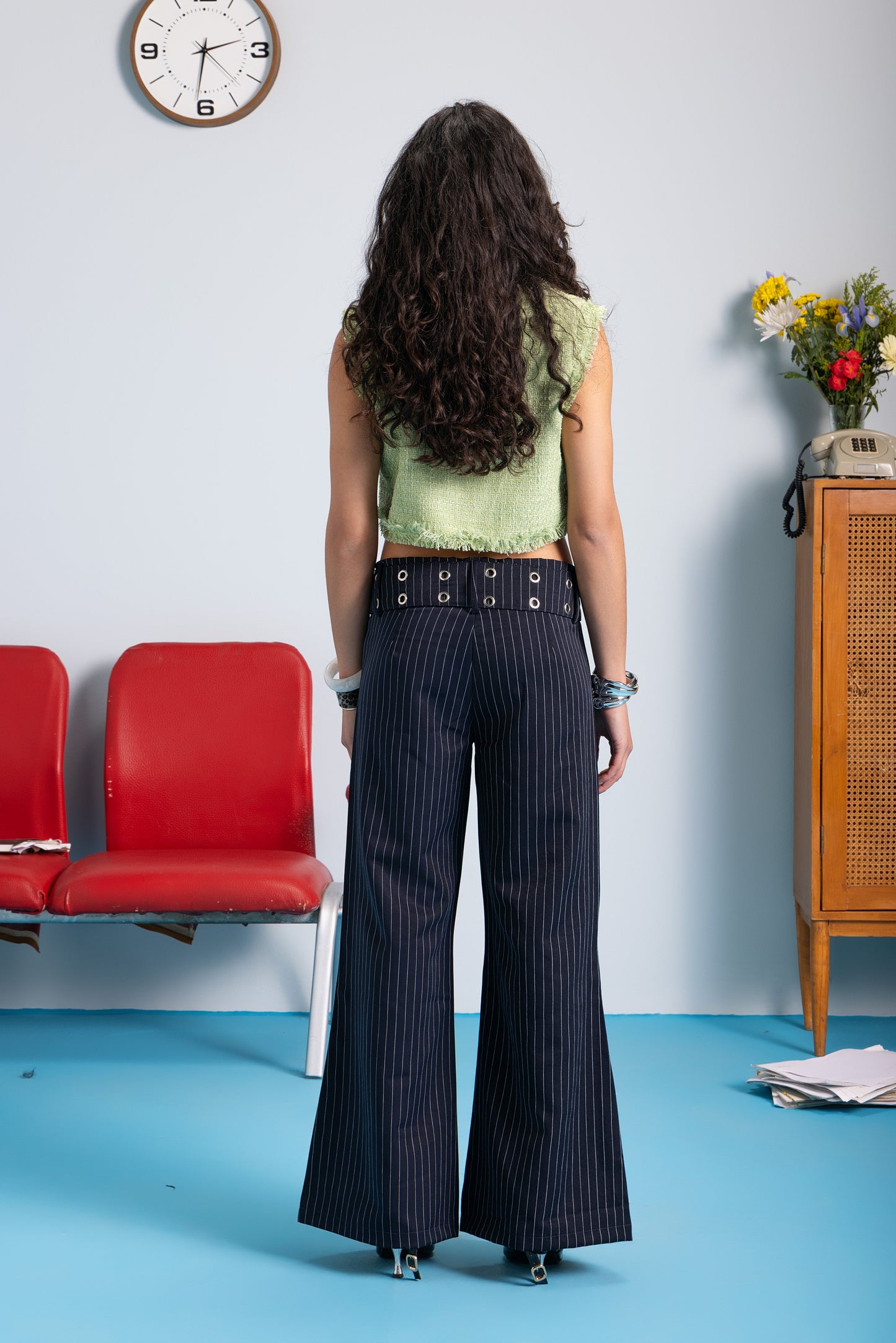 Belt in Trousers- Navy Striped
