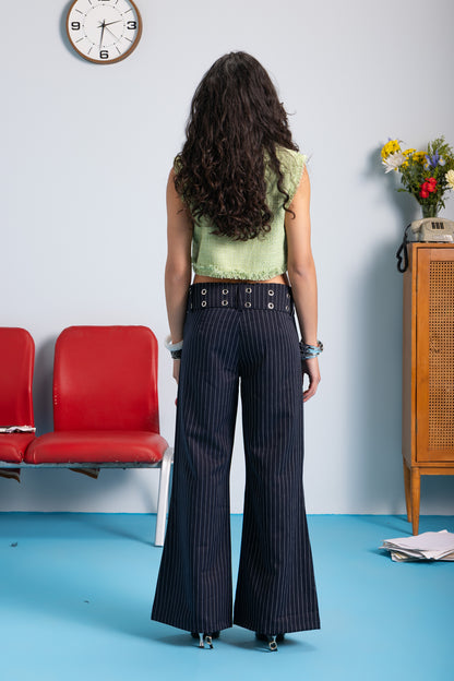 Belt in Trousers- Navy Striped