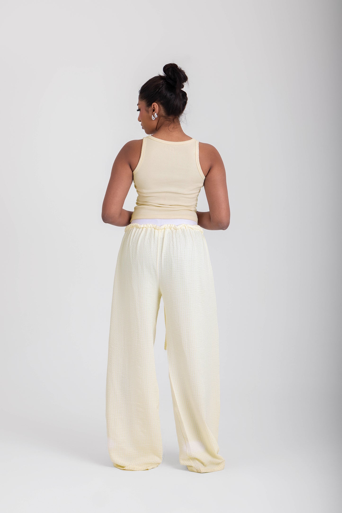 Double Waist Crinkled Pants- Butter Yellow