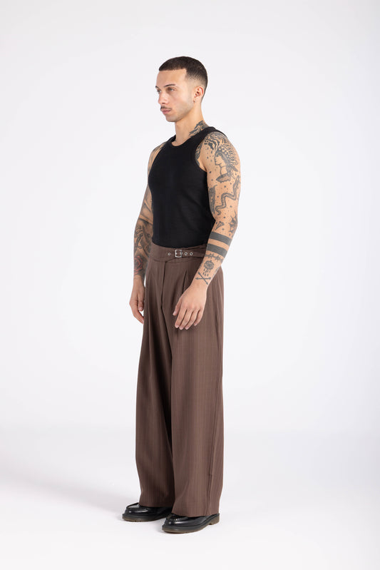 Striped Cinch Trousers - Brown
