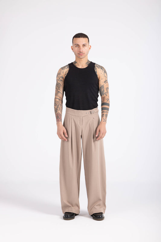 Striped Cinch Trouser- Camel