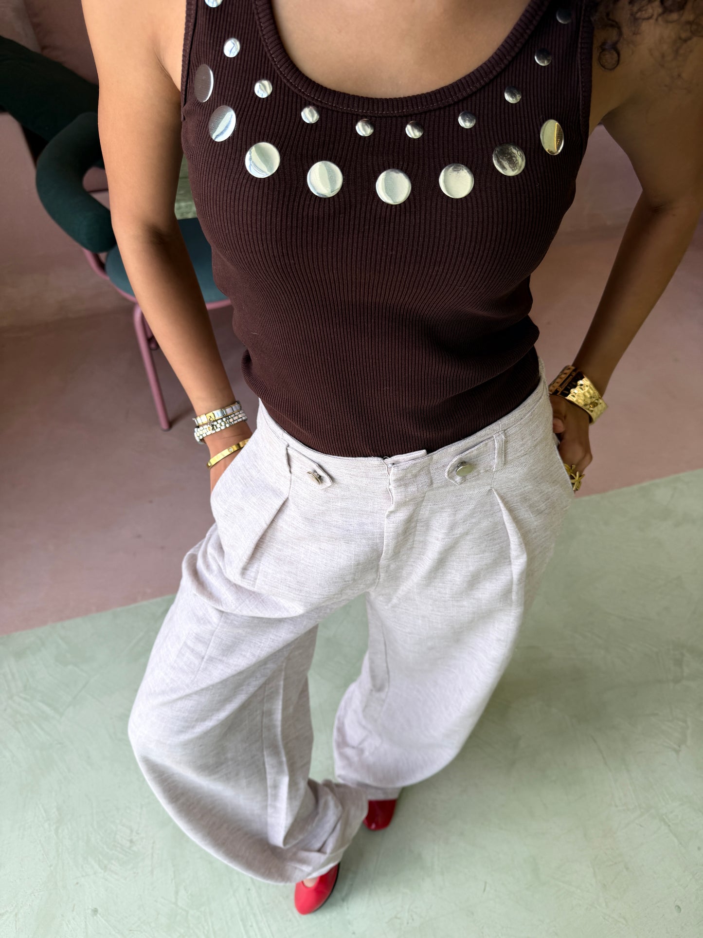 Play Tank Top - Brown Silver