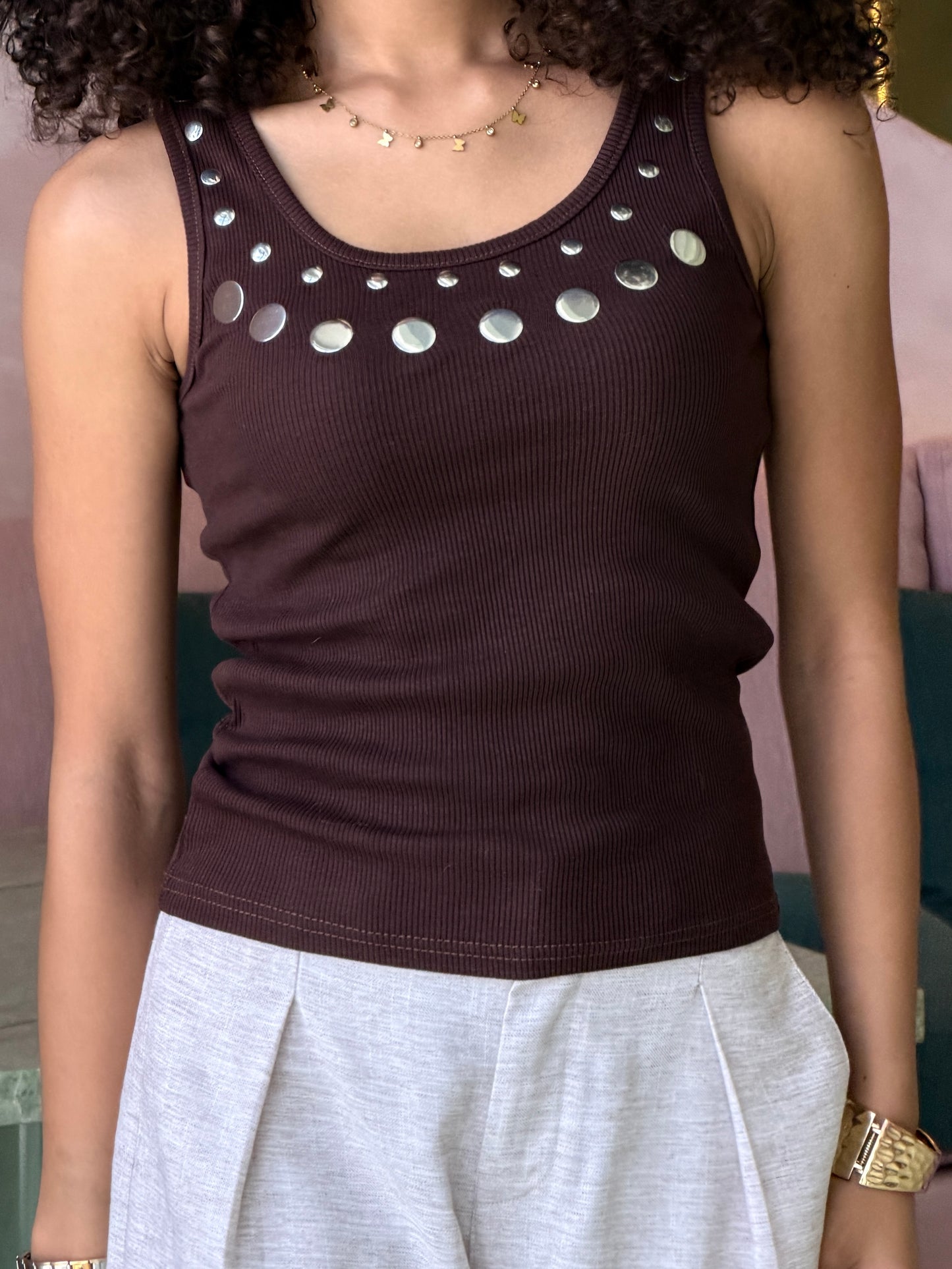 Play Tank Top - Brown Silver