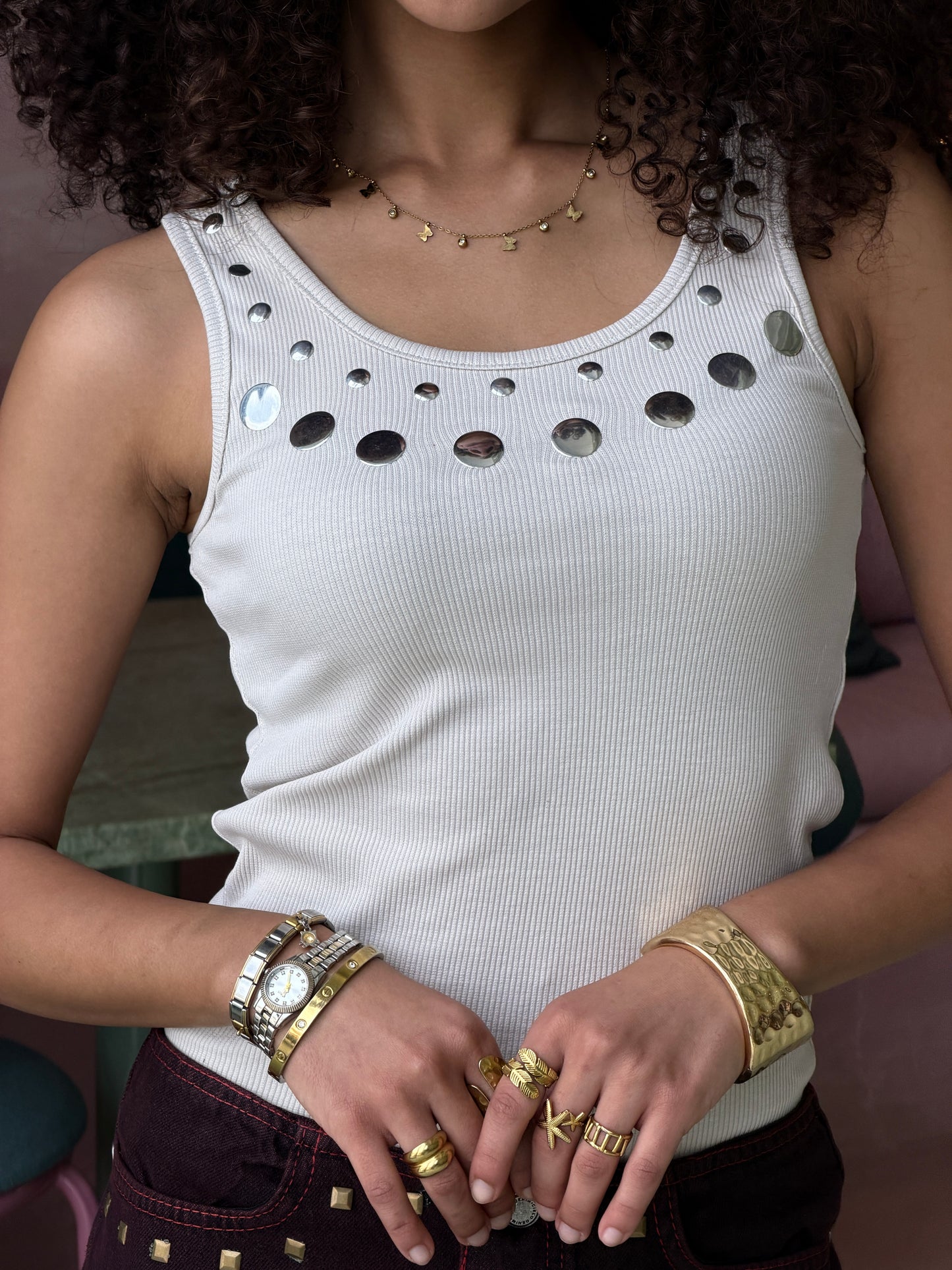 Play Tank Top - Beige Silver
