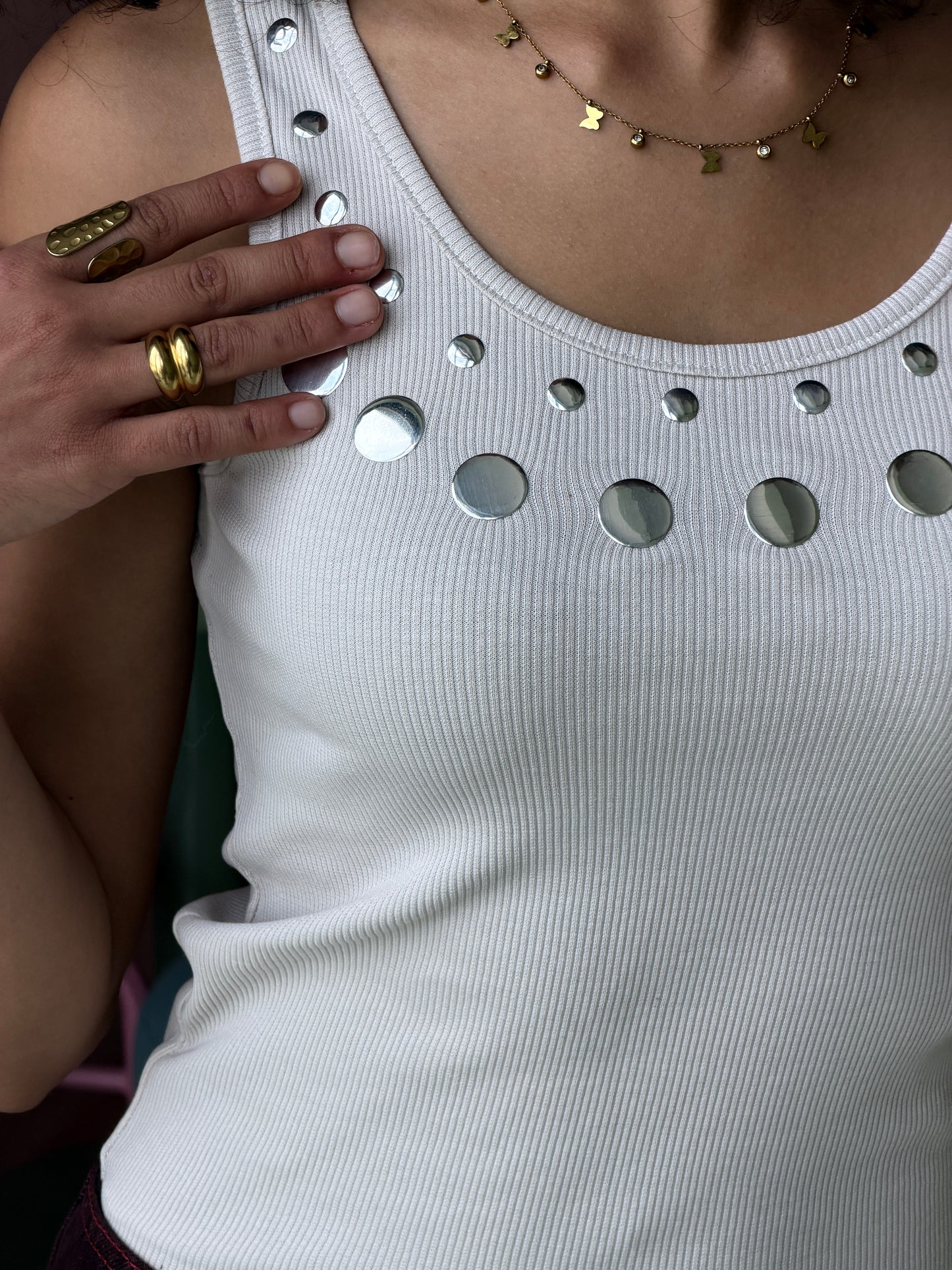 Play Tank Top - Beige Silver