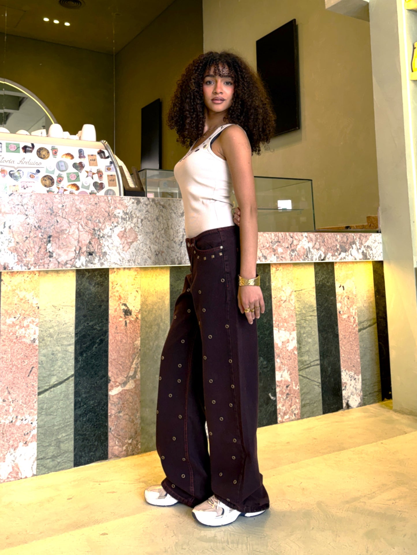 No Waist Denim Studs - Cielo Red