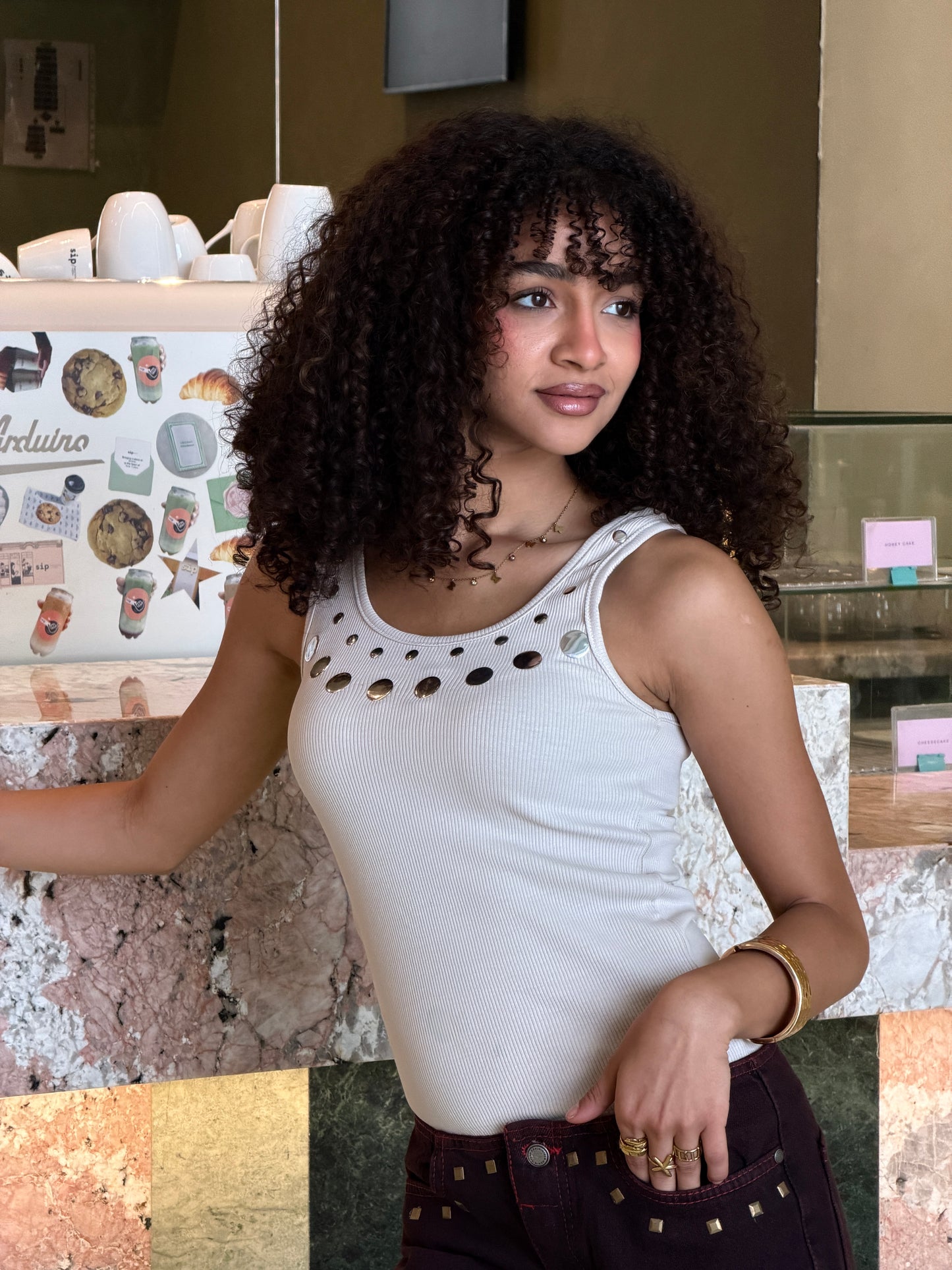 Play Tank Top - Beige Silver