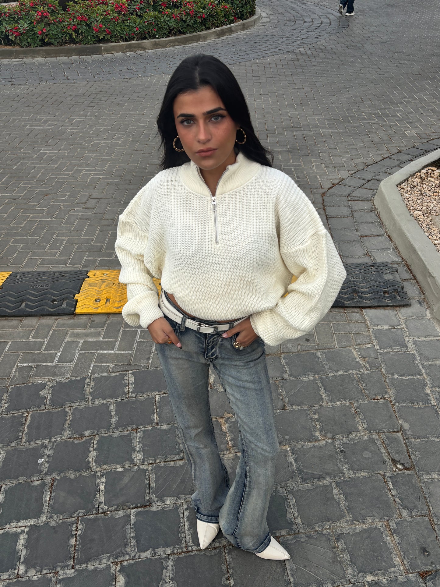 Halfline Zipper- White