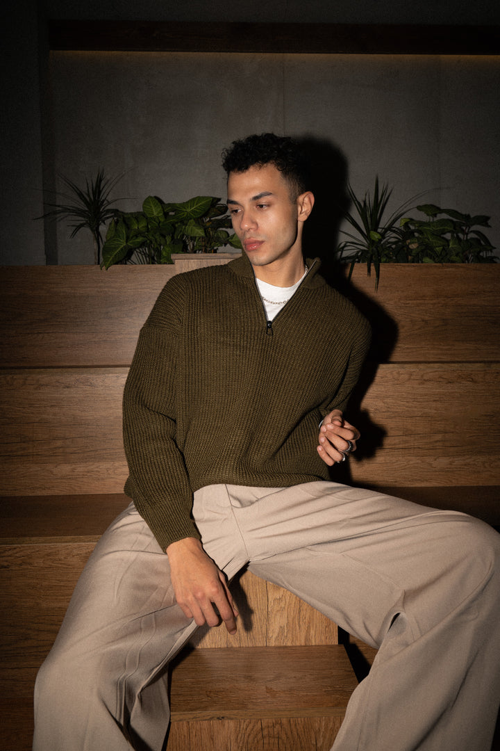 Halfline Zip-  Olive